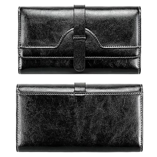 MBACODAI Leder Frauen Lange Brieftaschen Karte Halter Weibliche Brieftasche Tasche Münzfach Zipper Frauen Geldbörse (Color : Schwarz) von MBACODAI