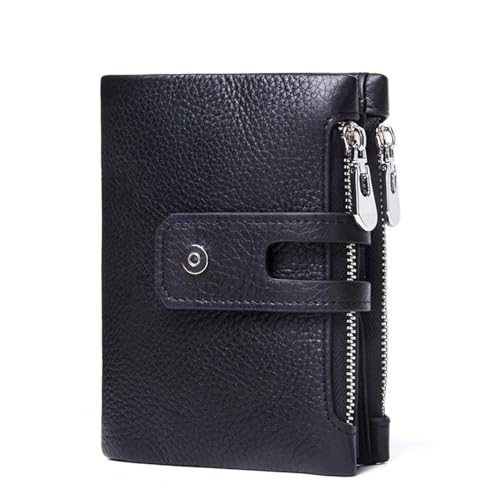 MBACODAI Leder Mode Kurze Brieftasche Frauen Reißverschluss Mini Blocking Münze Geldbörse Kartenhalter Brieftaschen (Color : Schwarz) von MBACODAI