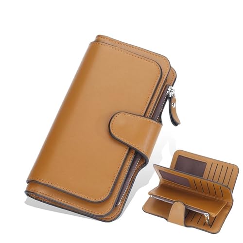 MBACODAI Mode Frauen Lange Brieftasche Funktion Kreditkarte Halter Große Kapazität Leder Handtasche Zipper Dame Geldbörse Geschenk (Color : Braun) von MBACODAI