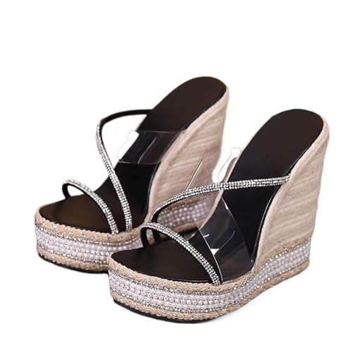 MBACODAI Plattform Hausschuhe Keile High Heels PVC Slingback Sommer Transparente Frauen Schuhe (Color : Schwarz, Size : 42 EU) von MBACODAI