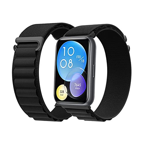 MBAFIT Armband für Huawei Watch Fit 2, 22 Millimeter, Schwarz, Nylon, G-Haken, Unisex, Komfort, Standard-Design, Atmungsaktiv, Schweißresistent, Anpassbar, für Huawei Watch Fit 2 von MBAFIT