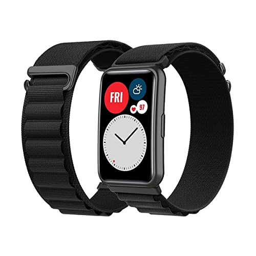 MBAFIT Armband für Huawei Watch Fit Band Elastisch Weiches Nylon Textile Sport G-Haken Sportarmband mit Huawei Watch Fit armbänder Loop Atmungsaktiv Uhrenarmbänder mit Huawei Watch Fit (Q,Watch FIt) von MBAFIT