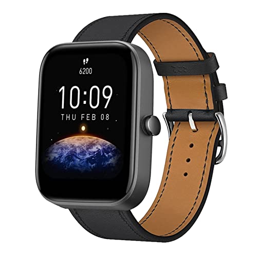 Lederarmband für Amazfit Bip 3/Bip 3 Pro Armband PU Leder Armbänder kompatibel mit Amazfit Bip 3/3 Pro Leder Armband für Damen Herren Schlank Uhrenarmbänder mit Amazfit Bip 3/Bip 3 Pro (M,Bip3/3 Pro) von MBAFIT