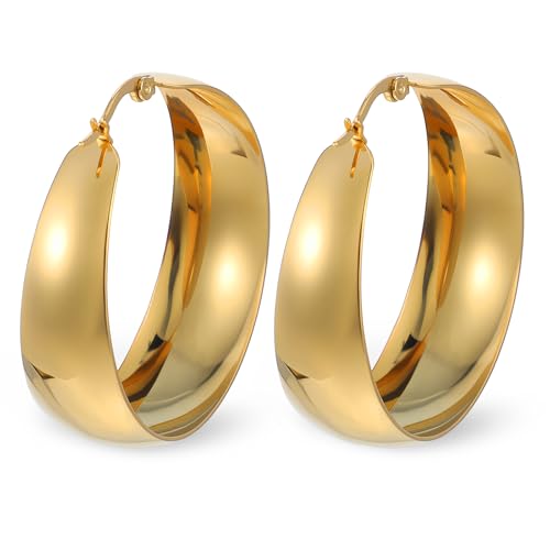 MBAIYO 1 Paar Gold Creolen für Damen, Dicke Ohrringe Hypoallergen Chunky Goldene Ohrring Leichte Ohrringe Creolen Große Huggie Teardrop Ohrstecker Geschenk für Frauen Mädchen(Gold) von MBAIYO