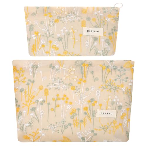 MBAIYO 2 Stück Reise Kosmetiktasche, 2 Größe Kulturtasche Florales Bedruckte Makeup Tasche Organizer Reißverschluss Tragbar Schminktäschchen Kulturbeutel Multifunktionale Waschtasche für Damen Mädchen von MBAIYO