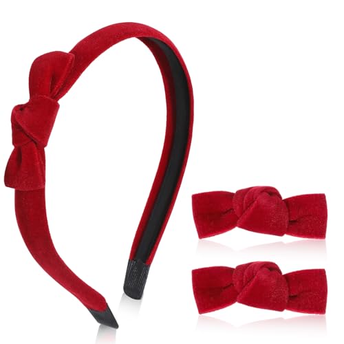 MBAIYO 3 Stück Roter Samt Haarreif und Schleifen Set, Elegante Schleife Haarspange Bogen Stirnbänder Kleines Haarnadel Mit Alligator Clips Süßes Haarbänder Hair Accessories für Frauen Mädchen von MBAIYO