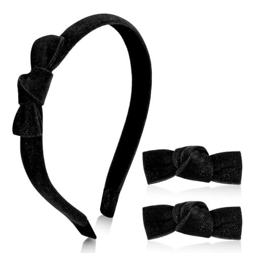 MBAIYO 3 Stück Schwarz Samt Haarreif und Schleifen Set, Elegante Schleife Haarspange Bogen Stirnbänder Kleines Haarnadel Mit Alligator Clips Süßes Haarbänder Hair Accessories für Frauen Mädchen von MBAIYO