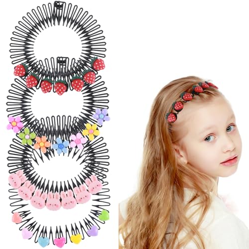 MBAIYO 4 Stück Cartoon Blumen Haarband mit Zahnkamm, Rutschfeste Hartplastik Stirnband Zickzack Elastische Haarbänder Voll Kreisförmig Stretch Kamm für Mädchen Damen Kinder von MBAIYO