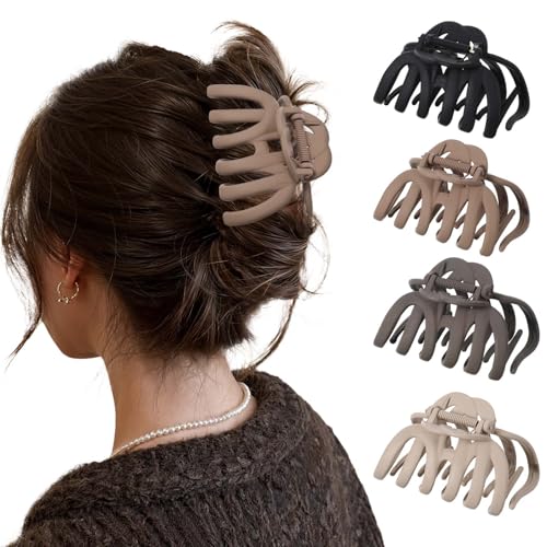 MBAIYO 4 Stück Große Haarklammer, 9.5cm Rutschfeste Haarspangen Damen Dickes Haar 4 Neutrale Farben Hair Claw Clips Oktopus Klammer Klaue Haarclips Starker Halt Haarstyling Zubehör für Frauen Mädchen von MBAIYO