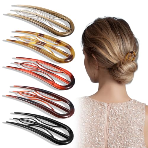 MBAIYO 5 Stück U-förmige Haarnadeln,Französische Haarspangen mit 3-fach Innenzähnen French Twist Hair Pin Groß Acryl Schildpatt Haargabel Vintage Hairpin Clip Styling-Haar-Accessoires für Frauen Damen von MBAIYO