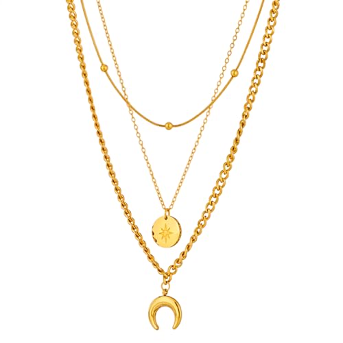 MBAIYO Böhmen mehrschichtige Damen-Halskette, Boho Halskette mit Sonne und Mond Gold Halsband Ketten Vintage Layering Kette Goldkette Schmuck für Damen und Mädchen MBAIYO Böhmen mehrschichtige Damen-Halskette, Boho Halskette mit Sonne und Mond Gold Halsband Ketten Vintage Layering Kette Goldkette Schmuck für Damen und Mädchen von MBAIYO