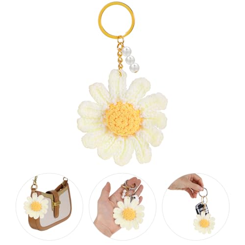 MBAIYO Gehäkelter Gänseblümchen-Schlüsselanhänger, Blumen Anhänger Schlüsselanhänger Handstricken Taschenanhänger Daisy Rucksack Schlüsselanhänger Deko Taschenzubehör Geschenk Für Frauen Damen von MBAIYO