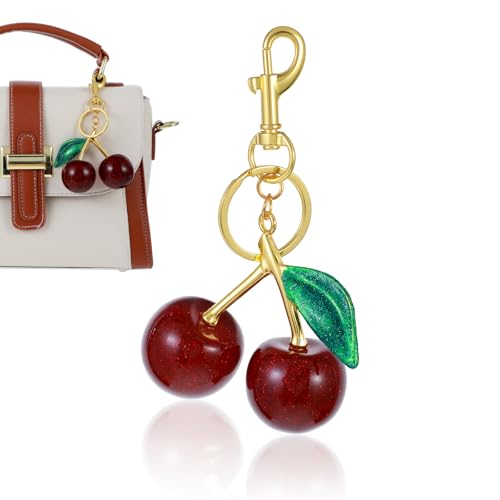 MBAIYO Kristall Kirsche Schlüsselanhänger, Modischer Kirsch Taschenanhänger Süße Kirsch Anhänger ästhetischer Cherry Schlüsselanhänger Geschenke für Geldbörse Rucksäcke Handtaschen Auto Damen von MBAIYO