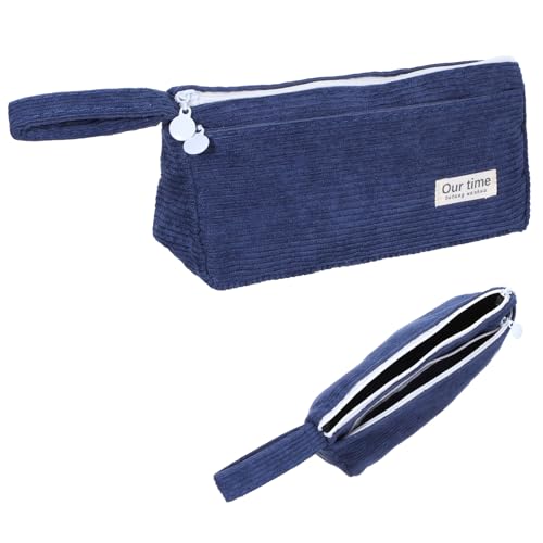 MBAIYO Mäppchen Cord Stoff, Blau Federmäppchen Mäppchen Mädchen Teenager Stiftetasche Federmappe Tragegriff Waschbar Pencil Case Tragbare Stiftemäppchen 2 Fächern Reißverschluss Schule Büro Orga(Blau) von MBAIYO