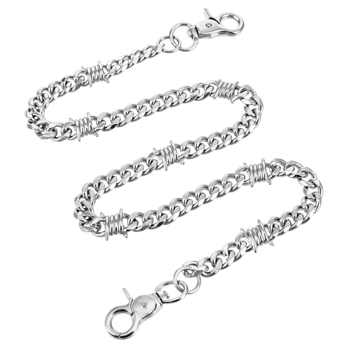 MBAIYO Punk Hose Kette, Metall Jeanskette Geldbörsenkette Hip Hop Hosenkette Heavy Duty Schlüsselkette Brieftasche Kette Dekorative Tasche Kette Silber Gothic Accessoires für Männer Damen 67cm von MBAIYO