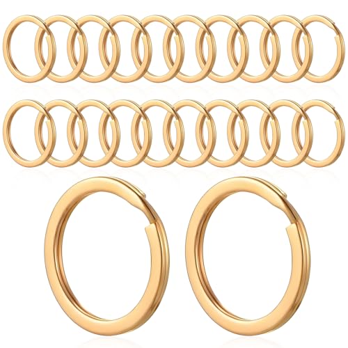 MBAIYO Schlüsselringe Edelstahl, 20 Stück 25mm Schlüsselring Runde Keyring Flacher Schlüsselanhänger Ring Schlüssel Zubehör für Office Schlüssel Kunsthandwerk Ornamente DIY Home Auto (Gold) von MBAIYO