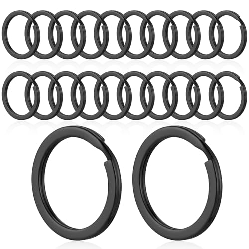 MBAIYO Schlüsselringe Edelstahl, 20 Stück 25mm Schlüsselring Runde Keyring Flacher Schlüsselanhänger Ring Schlüssel Zubehör für Office Schlüssel Kunsthandwerk Ornamente DIY Home Auto (Schwarz) von MBAIYO