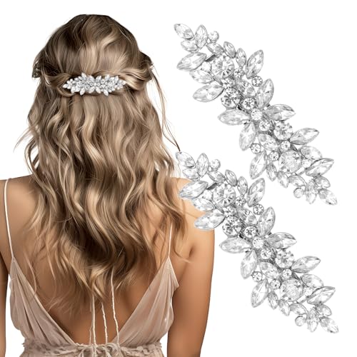 MBAIYO Strass Haarspange, 2 Stück Kristall Haarspangen Silber Haarschmuck Hochzeit Haarnadeln Strasssteinen Funkelnde Haarspangen Clips Braut Glitzer Rhinestone Haarclips Kopfstücke Schmuck Frauen von MBAIYO