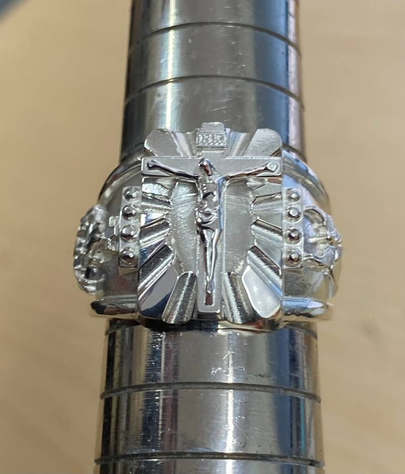 Kruzifix Kreuz Massiv Ring Heiligstes Herz Jesu Heiliger Geist Sterling Silber 925 20-25 Gm von MBJSOnline