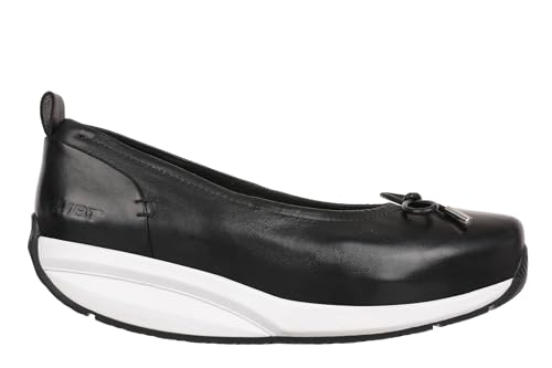 MBT SAKURA Damen-Ballerinas im Casual-Stil. Anatomisch bequeme Gehschuhe. Physiologisches Schuhwerk für Komfort und Stabilität mit gebogener Sohle. Leder-Slipper mit Wippensohle. Farbe Schwarz von MBT