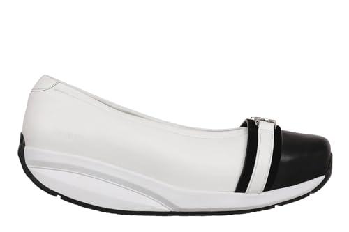 MBT YUKI Damen Ballerinas im Casual-Stil. Anatomische und bequeme Kleiderschuhe. Physiologisches Schuhwerk für Komfort und Stabilität mit gebogener Sohle. Leder-Slipper mit Wippensohle. Farbe Weiß von MBT