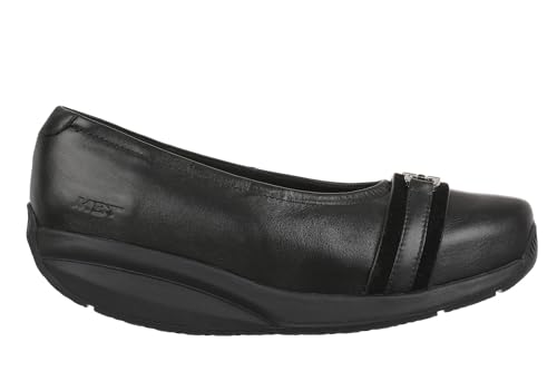 MBT YUKI Damen Ballerinas im Casual-Stil. Anatomische und bequeme Kleidungsschuhe. Physiologisches Schuhwerk für Komfort und Stabilität mit gebogener Sohle. Leder-Slipper mit Wippensohle. Schwarz von MBT