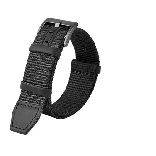 MBUIOPJ 20 Mm 22 Mm Gewebtes Nylon + Echtes Lederarmband, Kompatibel Mit Hamilton H69439931 H69439411, Herren-Outdoor-Sportarmband(Black black,22mm) von MBUIOPJ