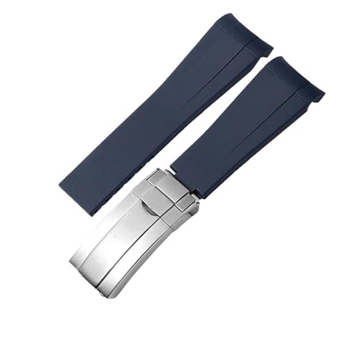 MBUIOPJ 20 mm 21 mm Gummi-Armband kompatibel mit Rolex Submariner DAYTONA GMT Yacht-Master Silikonarmband schwarzes Uhrenarmband(Blue silver clasp,20mm) von MBUIOPJ