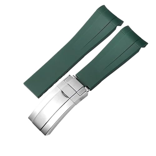 MBUIOPJ 20 mm 21 mm Gummi-Armband kompatibel mit Rolex Submariner DAYTONA GMT Yacht-Master Silikonarmband schwarzes Uhrenarmband(Green silver clasp,21mm) von MBUIOPJ