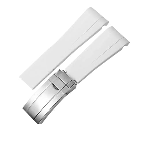 MBUIOPJ 20 mm 21 mm Gummi-Armband kompatibel mit Rolex Submariner DAYTONA GMT Yacht-Master Silikonarmband schwarzes Uhrenarmband(White silver clasp,21mm) von MBUIOPJ