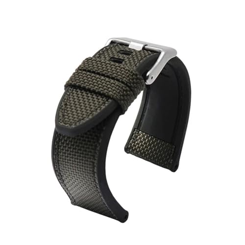 MBUIOPJ Canvas-Silikon-Uhrenarmband, kompatibel mit Diesel DZ4500 DZ4506 DZ7420 DZ4318 Pei-nahai PAM985 Nylon-Gummiboden-Uhrenarmband(Army green-silver,28mm) von MBUIOPJ