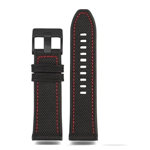 MBUIOPJ Canvas-Silikon-Uhrenarmband, kompatibel mit Diesel DZ4500 DZ4506 DZ7420 DZ4318 Pei-nahai PAM985 Nylon-Gummiboden-Uhrenarmband(Black red-black,26mm) von MBUIOPJ