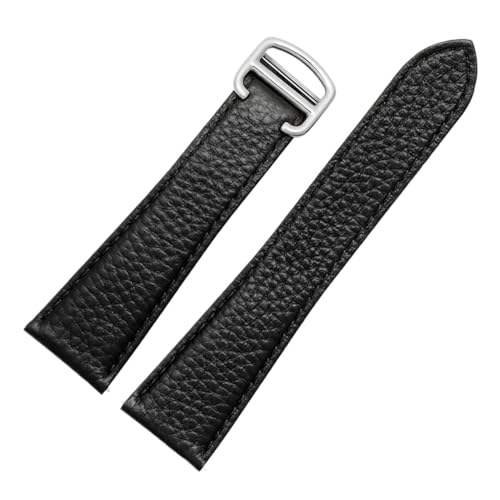 MBUIOPJ Das Litchi-Lederarmband ist kompatibel mit dem Cartier London Solo Series WSTA0029 WSTA0030 Lederarmband 23 mm for Männer und Frauen(Black Silver,17mm) von MBUIOPJ