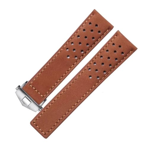 MBUIOPJ Echtes Lederarmband kompatibel mit TAG Heuer Herrenuhrarmband mit Faltschließe Grau Schwarz Braun Rindsleder(Light brown silver,22mm) von MBUIOPJ