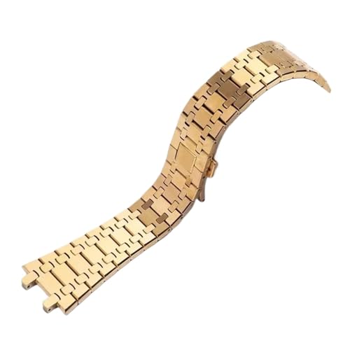 MBUIOPJ Schwarz Gold Silber Uhrenarmband 21mm 26mm Herren Damen Voll Edelstahl Uhrenarmband Armband Kompatibel mit AP ROYAL OAK Armband Faltschließe(Gold) von MBUIOPJ