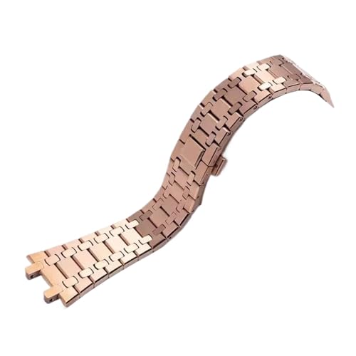MBUIOPJ Schwarz Gold Silber Uhrenarmband 21mm 26mm Herren Damen Voll Edelstahl Uhrenarmband Armband Kompatibel mit AP ROYAL OAK Armband Faltschließe(Rose gold) von MBUIOPJ