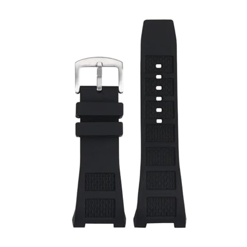 MBUIOPJ Wasserdichtes, atmungsaktives 30-mm-Silikonarmband for Herren, kompatibel mit IWC Engineer Iw323601 Iw376501 Iw322503 Concave Interface-Uhrenarmband(Black silver buckle) von MBUIOPJ