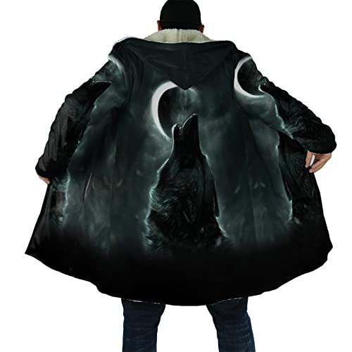 Trenchcoat mit Kapuze Umhang Nacht Sternenhimmel Wolf Tier 3D gedruckter Mantel aus Sherpa Fleece Im Winter verdicken um warm und winddicht zu bleiben Outdoor Kleidung Für Männer Frauen_4XL von MBWLKJ