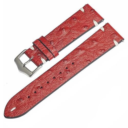 Echte Leder -Strauß -Muster -Uhr -Band für Männer Frauen Schnellfreisetzung Armband, Rot, 20mm Width von MBello