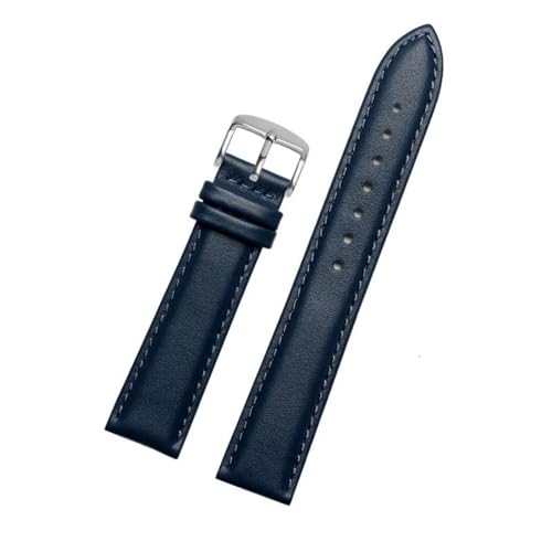 Echtes Lederarmband Uhrengurt für Männer Frauen Uhrenband Uhr Accessoires, Blaues Stift Silber, 18mm von MBello