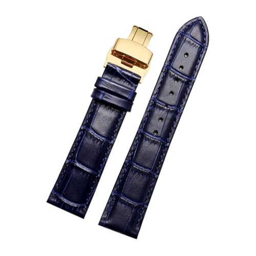 Echtes Lederarmband Uhrengurt für Männer Frauen Uhrenband Uhr Accessoires, Dunkelblau Gold, 14mm von MBello