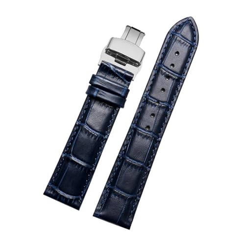 Echtes Lederarmband Uhrengurt für Männer Frauen Uhrenband Uhr Accessoires, Dunkelblau Silve, 18mm von MBello