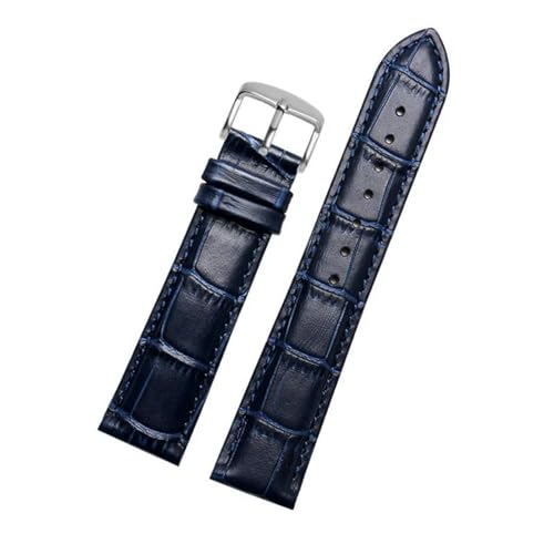 Echtes Lederarmband Uhrengurt für Männer Frauen Uhrenband Uhr Accessoires, Dunkelblauer Nadel Silve, 19mm von MBello