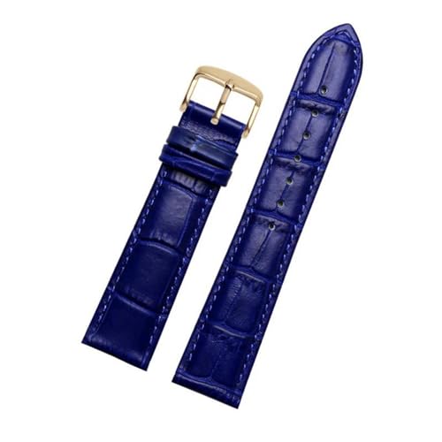 Echtes Lederarmband Uhrengurt für Männer Frauen Uhrenband Uhr Accessoires, Royalblue Pin Gold, 22mm von MBello