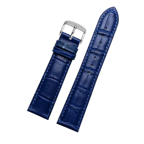 Echtes Lederarmband Uhrengurt für Männer Frauen Uhrenband Uhr Accessoires, Royalblue Pin Silve, 21mm von MBello