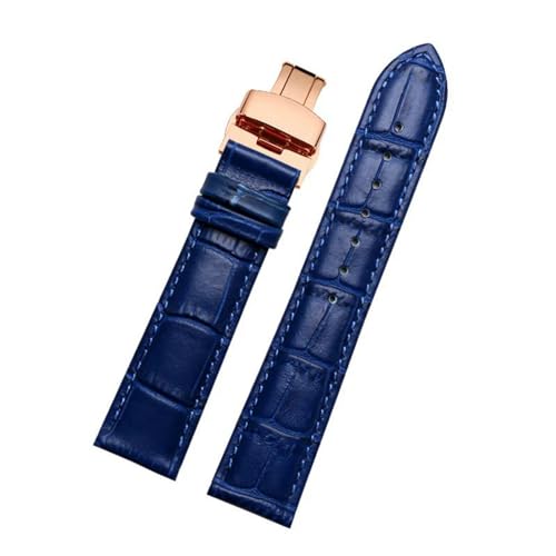 Echtes Lederarmband Uhrengurt für Männer Frauen Uhrenband Uhr Accessoires, Royalblue Rose, 19mm von MBello