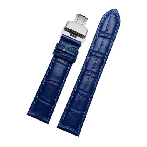 Echtes Lederarmband Uhrengurt für Männer Frauen Uhrenband Uhr Accessoires, Royalblue Silve, 19mm von MBello