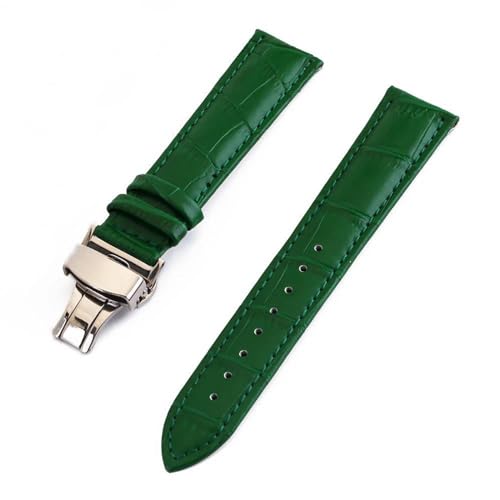 MBello Buntes echtes Leder -Uhrenbänder flache universelle Uhr Butterfly Schnalle Armband Handgelenksgürtel, Grün, 14mm von MBello