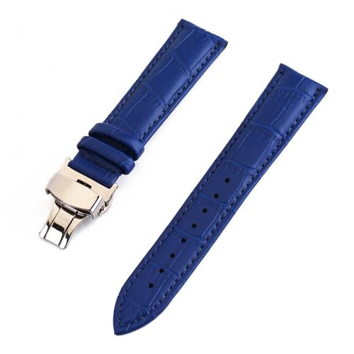 MBello Buntes echtes Leder -Uhrenbänder flache universelle Uhr Butterfly Schnalle Armband Handgelenksgürtel, L blau, 24mm von MBello