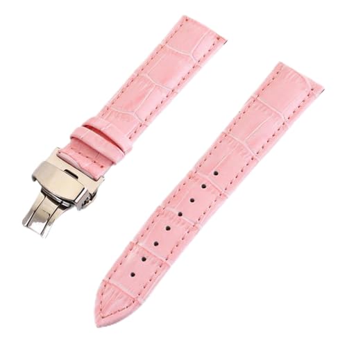 MBello Buntes echtes Leder -Uhrenbänder flache universelle Uhr Butterfly Schnalle Armband Handgelenksgürtel, Rosa, 24mm von MBello